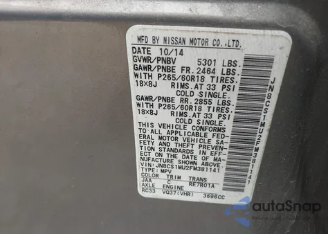 2015 Infiniti Qx70 z USA, uszkodzony, nr VIN JN8CS1MU2FM381141